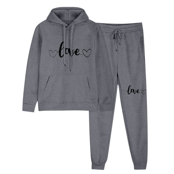 Zpanxa Sets for Women Clothing Two Piece 2-Piece Hoodie and Jogger Sweatpants Set with Love Heart Print and Drawstring Waist