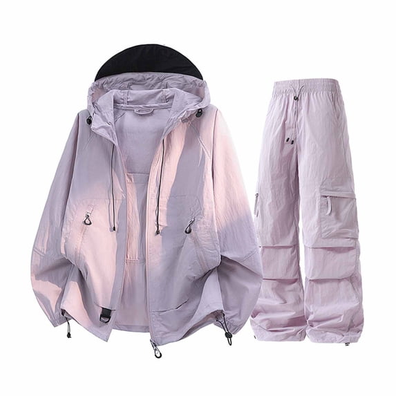 Zpanxa Sets for Women Clothing Two Piece Hooded Zip Jacket and Drawstring Cargo Pants 2-Piece Casual Set