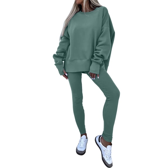 Zpanxa Sets for Women Clothing Two Piece Solid Crew Neck Long Sleeve Oversized Sweatshirt and Leggings