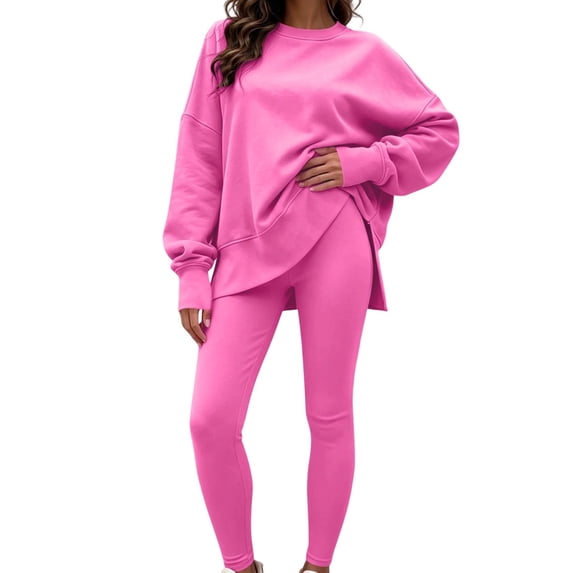 Zpanxa Sets for Women Clothing Two Piece Solid Crew Neck Long Sleeve Oversized Top and Leggings