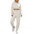 thumbnail image 1 of Zpanxa Sets for Women Clothing Two Piece Solid Drawstring Crop Hoodie and Cuffed Jogger Pants, 1 of 9