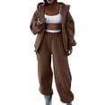 thumbnail image 1 of Zpanxa Sets for Women Clothing Two Piece Solid Zip-Up Hooded Sweatshirt and Cuffed Jogger Pants, 1 of 6