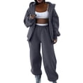 thumbnail image 1 of Zpanxa Sets for Women Clothing Two Piece Solid Zip-Up Hooded Sweatshirt and Cuffed Jogger Pants, 1 of 6