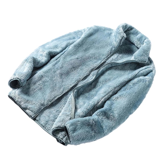 Zpanxa Sherpa Jacket Women Zip Up Stand Collar Fluffy Plus Size Warm Winter Coat with Pockets Light Blue L