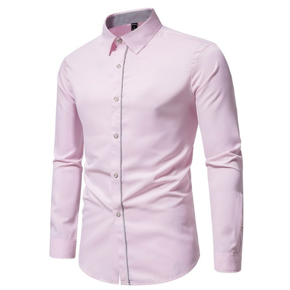 Zpanxa Shirts for Men Casual Long Sleeve Button Down Shirts Fashion Fall Winter Turn-Down Collar Shirt with Pockets Pink S