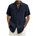 thumbnail image 1 of Zpanxa Shirts for Men, Mens Shirts Short Sleeve Casual T-Shirt Solid Short Sleeve Stand Collar Buttons Pullover Blouse Tops Navy XXL, 1 of 1