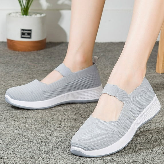 Zpanxa Shoes for Women Fashion Casual Breathable Wedges Slip on Walking Sneakers Loafers Shoes Gray Womens Shoes 39
