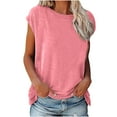 thumbnail image 1 of Zpanxa Short Sleeve Shirts for Women Fashion Casual Solid O-Neck Loose Short Sleeve T-shirt Pullover Tops Womens T Shirts Pink M, 1 of 5