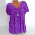 thumbnail image 1 of Zpanxa Short Sleeve Shirts for Women Plus Size Short Sleeves V-Neck Print Blouse Pullover Tops Shirt Womens Tops Purple M, 1 of 5