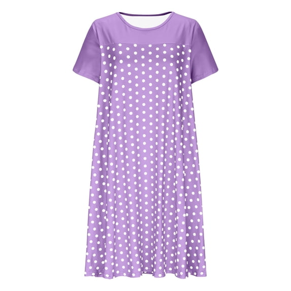 Zpanxa Short Sleeve Sleepwear Women Polka Dot Comfortable Nightgown Round Neck Lounge Dress Soft Robe