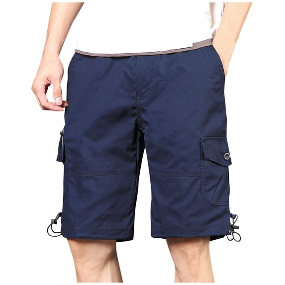 Zpanxa Shorts for Men, Mens Shorts Casual Belt Multiple Pockets Cotton Button Zipper Outdoor Shorts Sports Pants Work Pants Knee Length Shorts Navy XXL