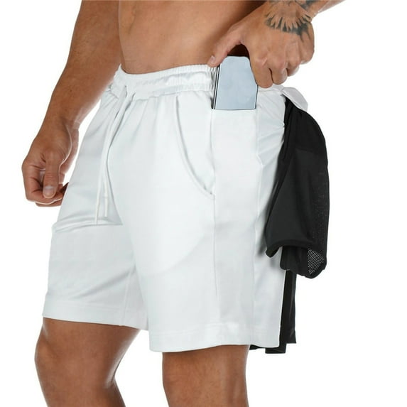 Zpanxa Shorts for Men, Mens Shorts Casual Muscle Exercise Shorts Mesh Breathable Fitness Shorts Running Training Zipper Pocket Pentagram Shorts White L