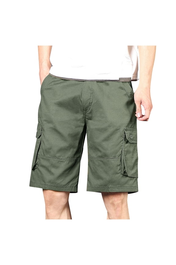 Shorts for Men, Mens Shorts Casual Fashion Multiple Pockets Half Shorts Pants Sports Elastic Mid-waist Shorts Army Green M