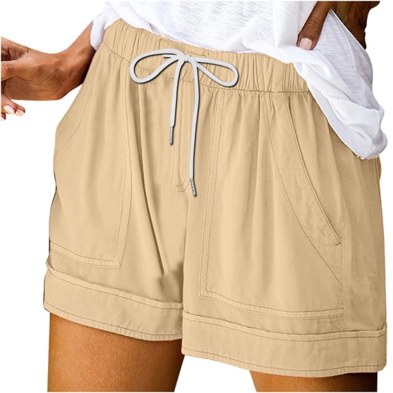 Zpanxa Shorts for Women Casual Summer High Waisted Workout Shorts Solid Color Loose Pockets Drawstring Shorts Pants Beige A XL