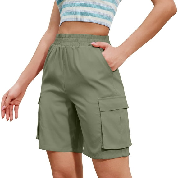 Zpanxa Shorts for Women Casual Summer, Womens Casual Solid Color Waist High Waist Drawstring Five Piece Shorts