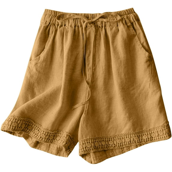Zpanxa Shorts for Women Casual Summer, Womens Solid Color Retro Hook Flower High Waisted Drawstring Shorts
