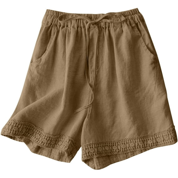 Zpanxa Shorts for Women Casual Summer, Womens Solid Color Retro Hook Flower High Waisted Drawstring Shorts