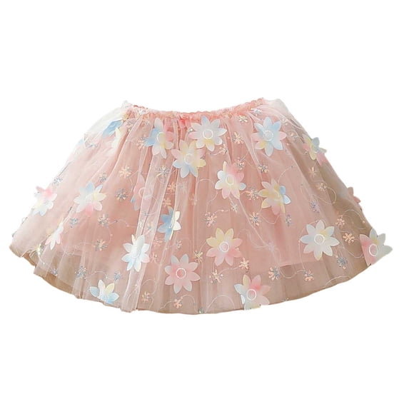 Zpanxa Skorts for girls Flower Applique Tiered Mesh Skirt Pink 7 Years