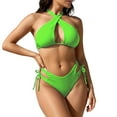 thumbnail image 1 of Zpanxa Slimming Solid Color Bikini Set Women's Lace Up Two Piece Swimsuit with Tummy Control, 1 of 7