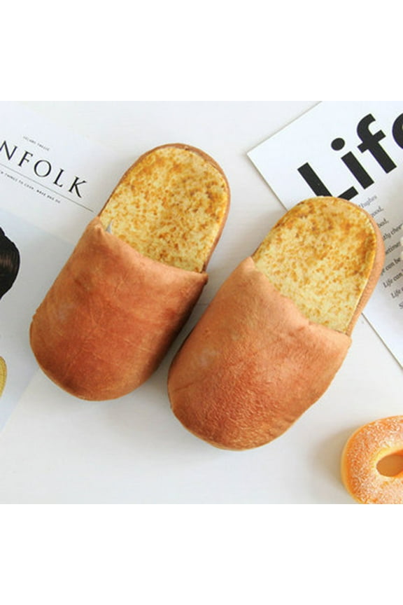 Slippers for Women Adult Fall Winter Warm Home Shoes Simulation Bread Memory Foam Sole Slippers Flip Flops for Women Brown M