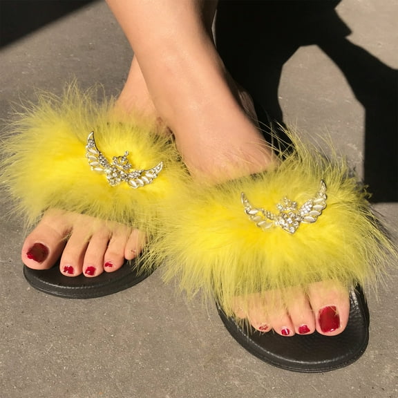 Zpanxa Slippers for Women Fashion Women Casual Furry Bright Flat Sandals Shoes Flip Flop Flip Flops for Women Yellow 39