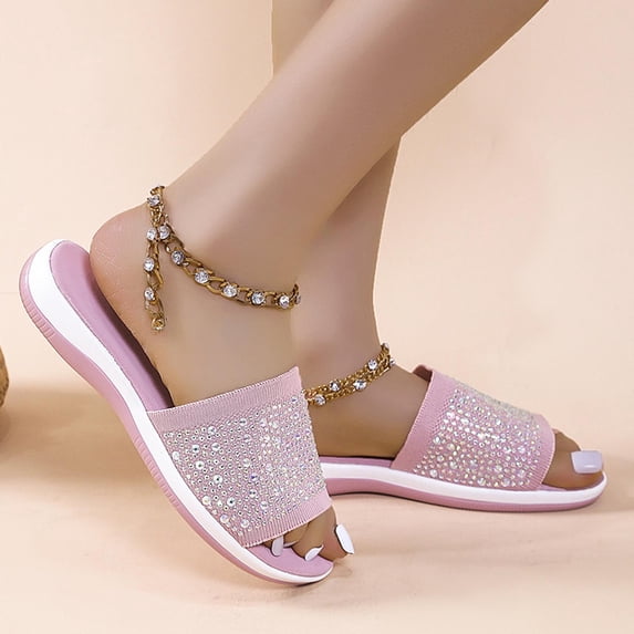 Zpanxa Slippers for Women Summer Ladies Rhinestone Slippers Sandals Casual Breathable Women's Shoes Flip Flops for Women Pink 41
