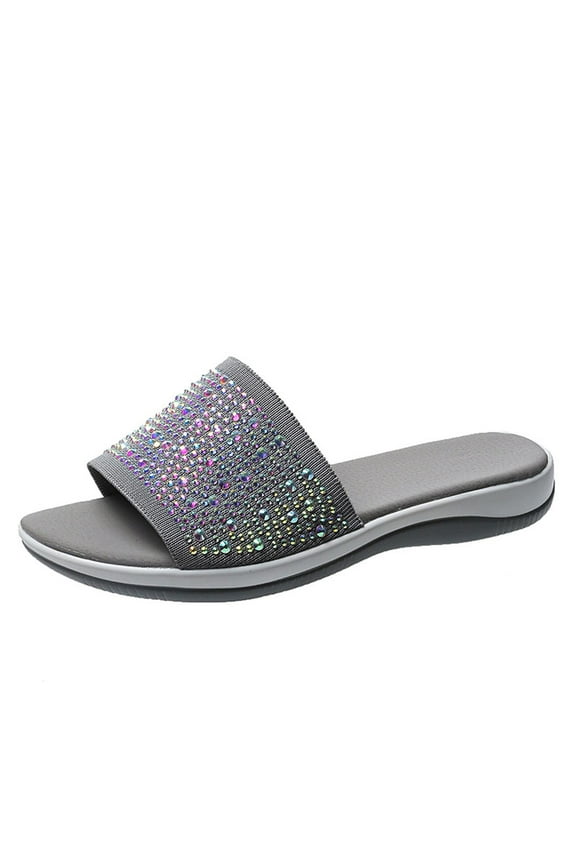 Slippers for Women Summer Ladies Rhinestone Slippers Sandals Casual Breathable Womens Shoes Flip Flops for Women Gray 38