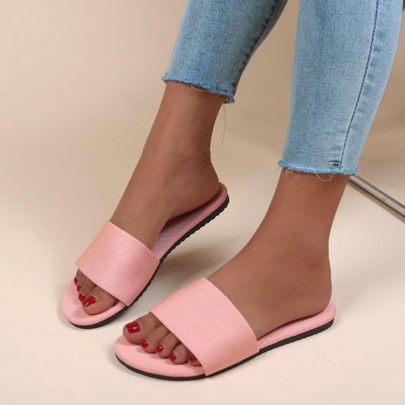 Zpanxa Slippers for Women Summer Women Open Toe Beach Sandals Roman Casual Flat Shoes Slippers Flip Flops for Women Pink 43