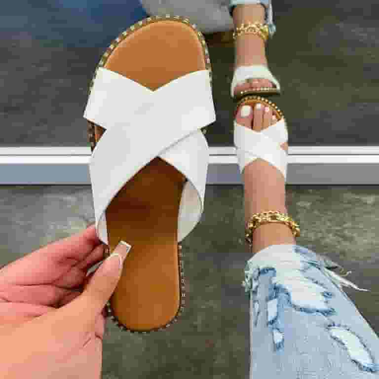 【INCHANT ME】Rope Platform Split Slippers Zpanxa Slippers for Womens Studded Flat Sandals Open Toe