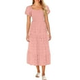 thumbnail image 1 of Zpanxa Smocked Eyelet Dress Women Bohemian Square Neck Puff Sleeve Summer Dress Tiered Ruffle Short Sleeve, 1 of 6