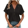 thumbnail image 1 of Zpanxa Soft V-Neck Top for Women, Relaxed Fit Button Front Short Sleeve Blouse, 1 of 7