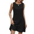 thumbnail image 1 of Zpanxa Solid Color Dress Women Sleeveless Tank Round Neck Back Tie Detail Casual Bodycon Slip Mini Dress, 1 of 7