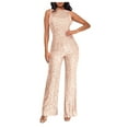 thumbnail image 1 of Zpanxa Solid Color Sequin Romper High Waisted Bodycon Fit with Versatile Neckline Options Perfect for Resort Vacation and Cocktail Parties Rose Gold L, 1 of 5