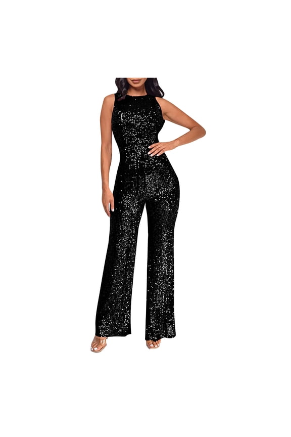 Solid Color Sequin Romper High Waisted Bodycon Jumpsuit Versatile Neckline Design Perfect for Beach Vacation and Cocktail Parties Black A XL