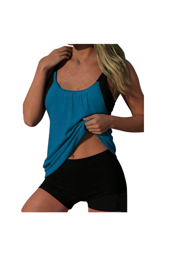 Solid Color Two Piece Swimsuit for Women Wire Free Bikini Loose Fit Adjustable Drawstring Soft Padded Beachwear