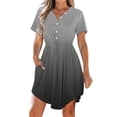thumbnail image 1 of Zpanxa Solid Color V Neck Pocket Dress Casual Short Sleeve Women's Dress with Drawstring and Asymmetric Hem, 1 of 8