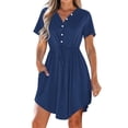 thumbnail image 1 of Zpanxa Solid Color V Neck Pocket Dress Casual Short Sleeve Women's Dress with Drawstring and Asymmetric Hem, 1 of 8