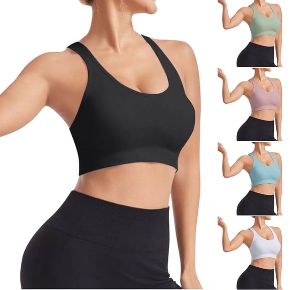 Zpanxa Sports Bras for Women, Women's Solid Color Wirefree Sports Bra Adjustable Wide Straps Cross Back Removable Padded Yoga Bra