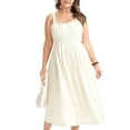 thumbnail image 1 of Zpanxa Square Neck Midi Dress Sleeveless Pleated Skirt Adjustable Strap A-Line Dress in Solid Color, 1 of 6