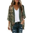 thumbnail image 1 of Zpanxa Summer Cardigans for Women Lightweight Floral Print Puff Sleeve Kimono Cardigan Loose Chiffon Cover up Casual Blouse Tops Army Green L, 1 of 4