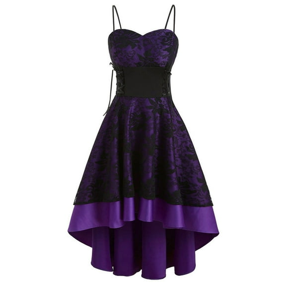 Zpanxa Summer Dress Womne Vintage High Grade Cami Bandage Lace Up High Low Dress Party Dress Dresses for Women Purple XXL