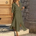 thumbnail image 1 of Zpanxa Summer Dresses for Women Solid Color Single Breasted Lapel Drawstring Shirt Dress Cotton Linen Dress Army Green 3XL, 1 of 8