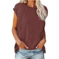thumbnail image 1 of Zpanxa Summer Tops for Women, Women Casual V-Neck Solid Color Casual Loose Fit Basic Blouse Wine B XL, 1 of 5