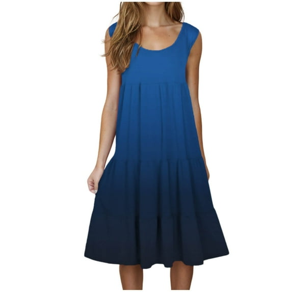 Zpanxa Sundresses for Women Plus Size Vacation Dresses Summer Round Neck Sleeveless Midi Dresses Solid Color Casual Beach Dress