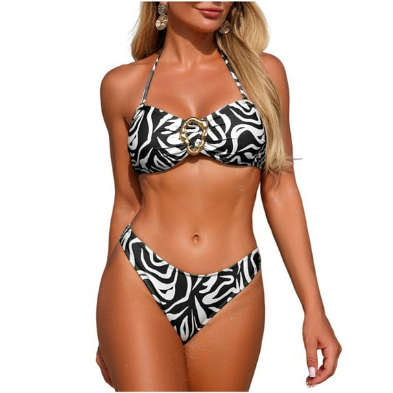 Zpanxa Suspender Bikini Set Women V Neck Two Piece Swimwear Adjustable Straps Removable Paddin Wirefree Bathing Suit