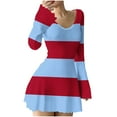 thumbnail image 1 of Zpanxa Sweater Dress for Women, V Neck Striped Ribbed Knit Mini with Ruffled Hem, 1 of 5