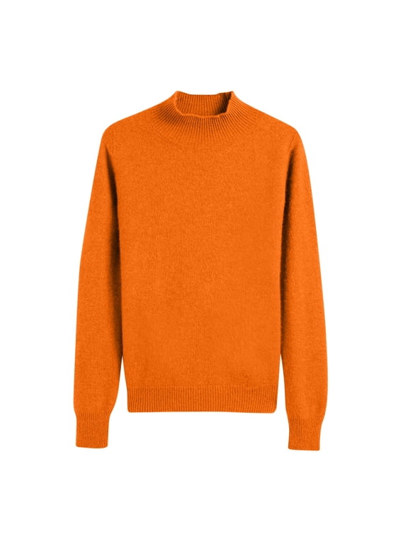 Sweaters for Women Mock Neck Long Sleeve Solid Color Knit Pullover Sweater Top Orange L