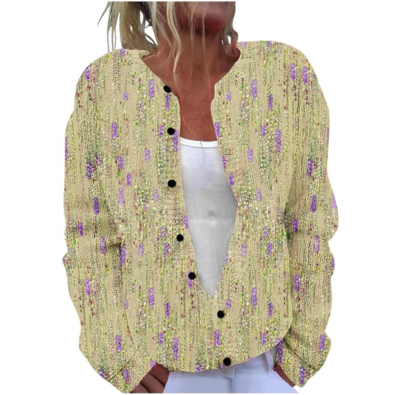 Zpanxa Sweaters for Women Printed Buttoned Knit Cardigan, Long Sleeve, Everyday Casual 3XL