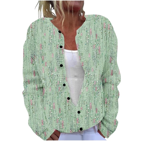 Zpanxa Sweaters for Women Printed Buttoned Knit Cardigan, Long Sleeve, Everyday Casual 4XL