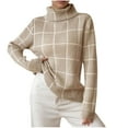 thumbnail image 1 of Zpanxa Sweaters for Women Turtleneck Long Sleeve Plaid Checkered Knit Pullover Sweater Khaki M, 1 of 4